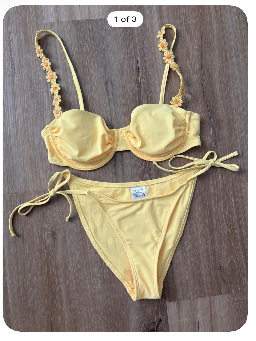 wild fable Yellow Floral-Trim Tie-Side Bikini Set